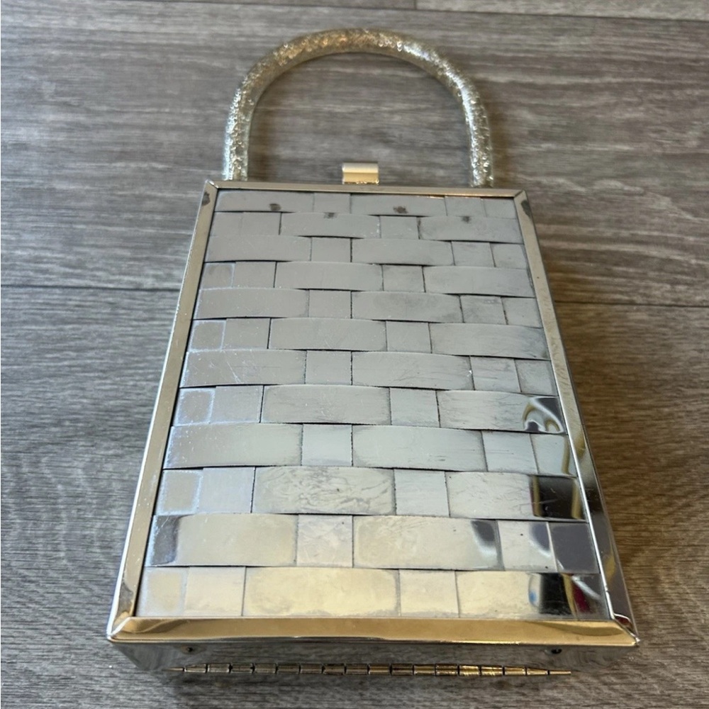 1950s Vintage Dorset Rex Lattice Chrome Box Bag With Confetti Lucite Handle - Picture 2 of 15